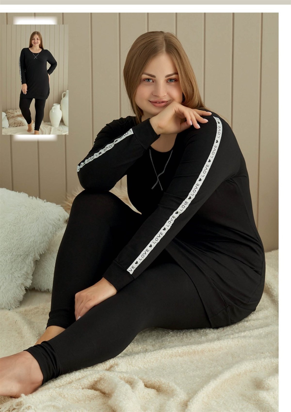 Aria’s%20Closet%20Love%20Desenli%20Büyük%20Beden%20Pijama%20Takımı