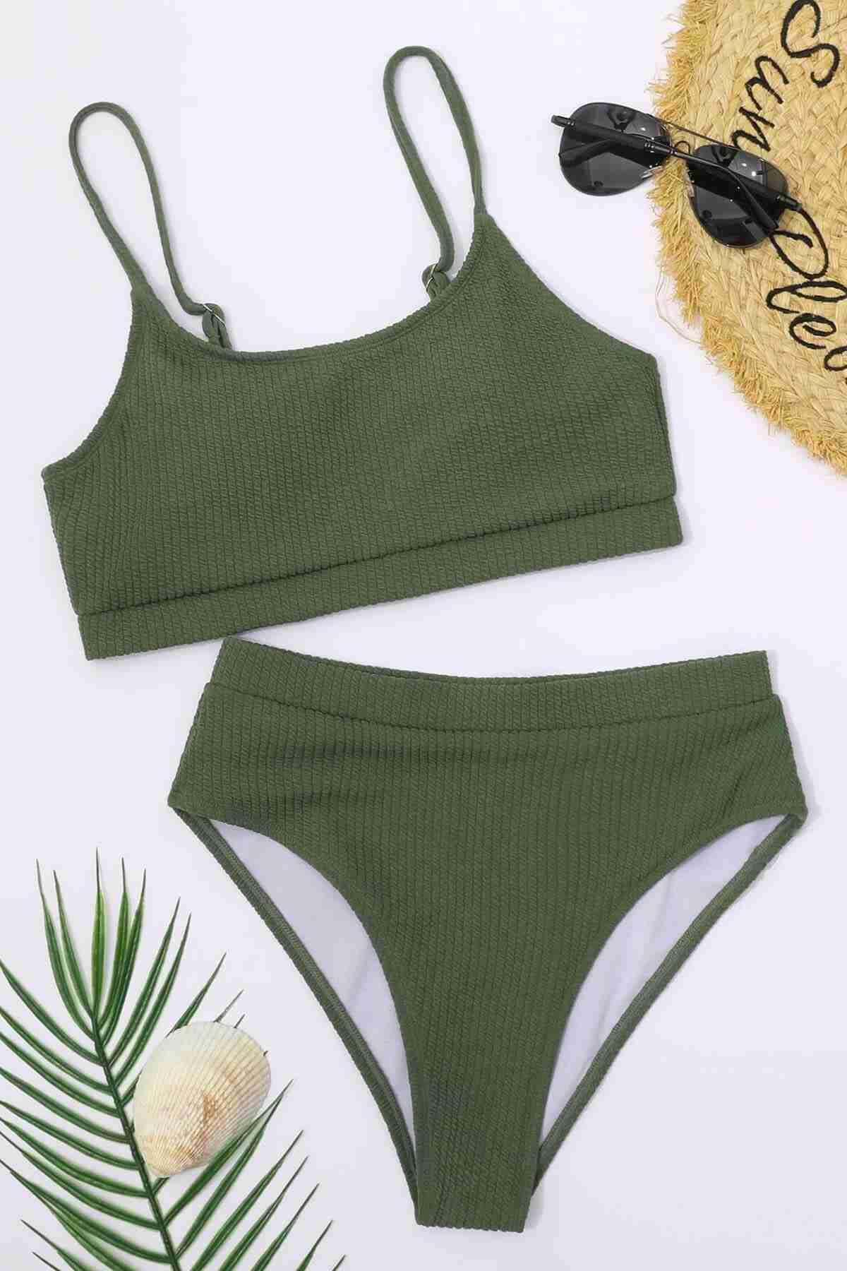 Aria’s%20Closet%20Yüksek%20Bel%20Özel%20Kumaş%20Tankini%20Bikini%20Takım%20Yeşil