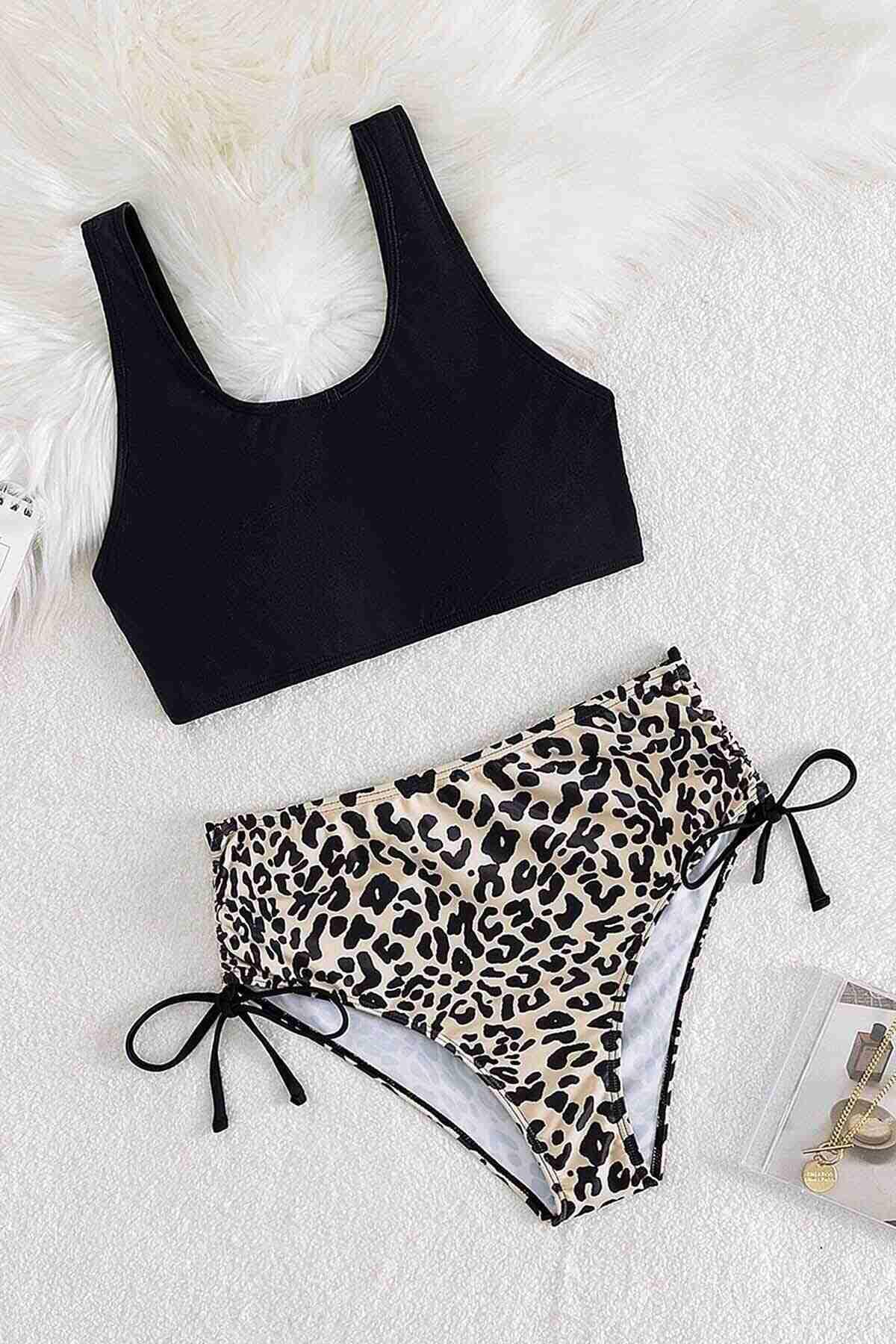 Aria’s%20Closet%20Leopar%20Yanlardan%20Büzgü%20Ayarlama%20Detaylı%20Bikini%20Takım%20Çok%20Renkli