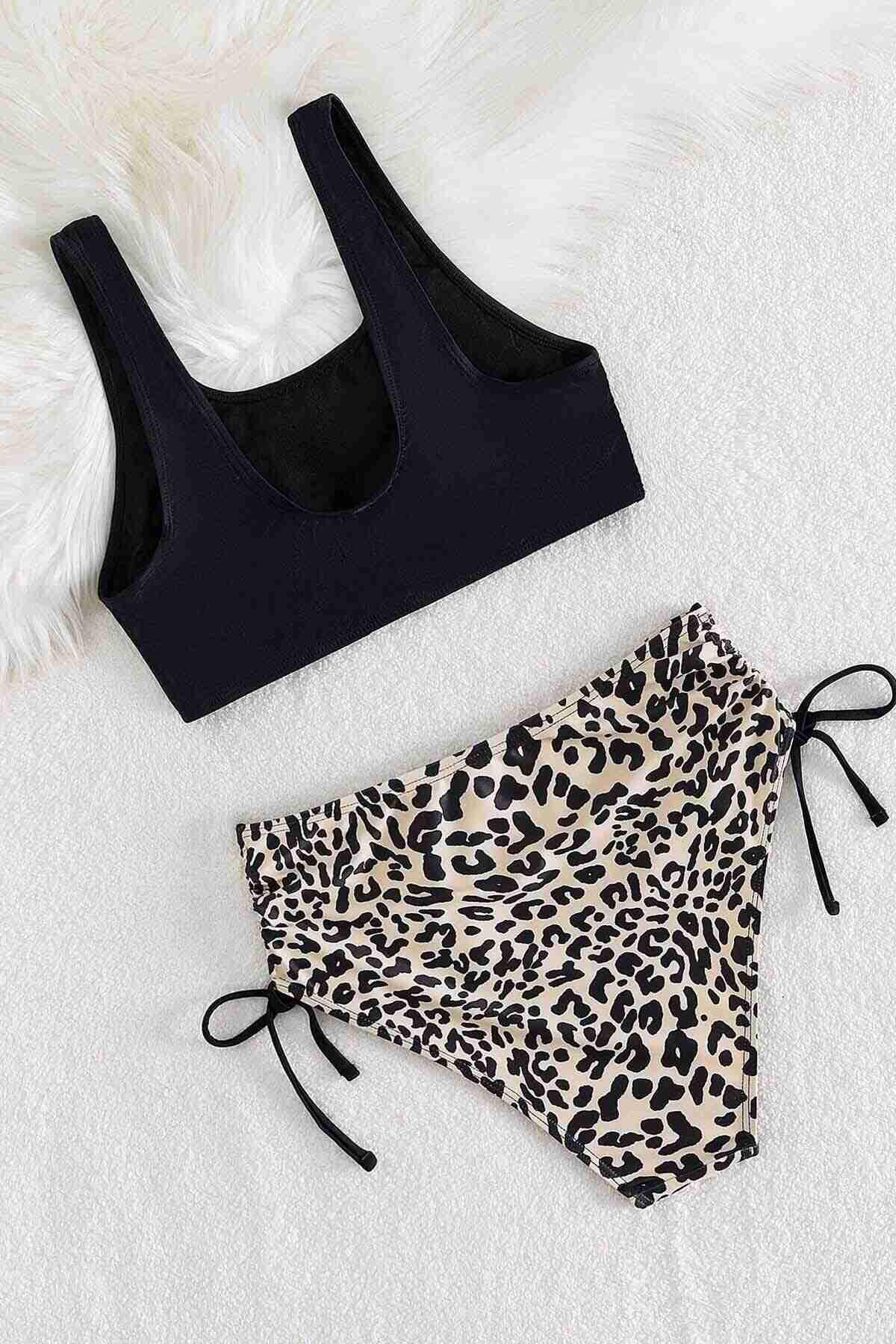 Aria’s%20Closet%20Leopar%20Yanlardan%20Büzgü%20Ayarlama%20Detaylı%20Bikini%20Takım%20Çok%20Renkli