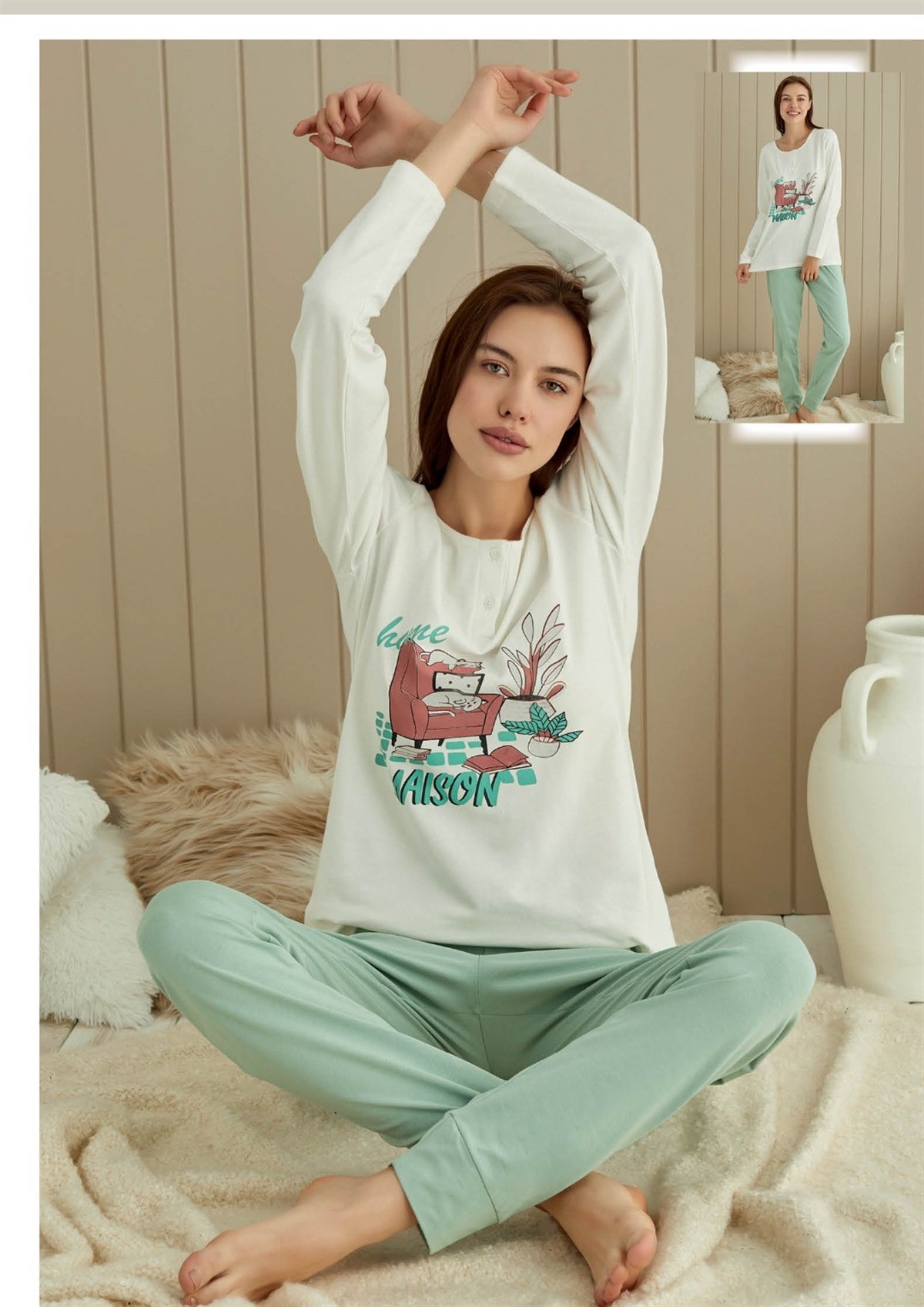 Aria’s%20Closet%20Uzun%20Kol%20Desenli%20Pijama%20Takımı