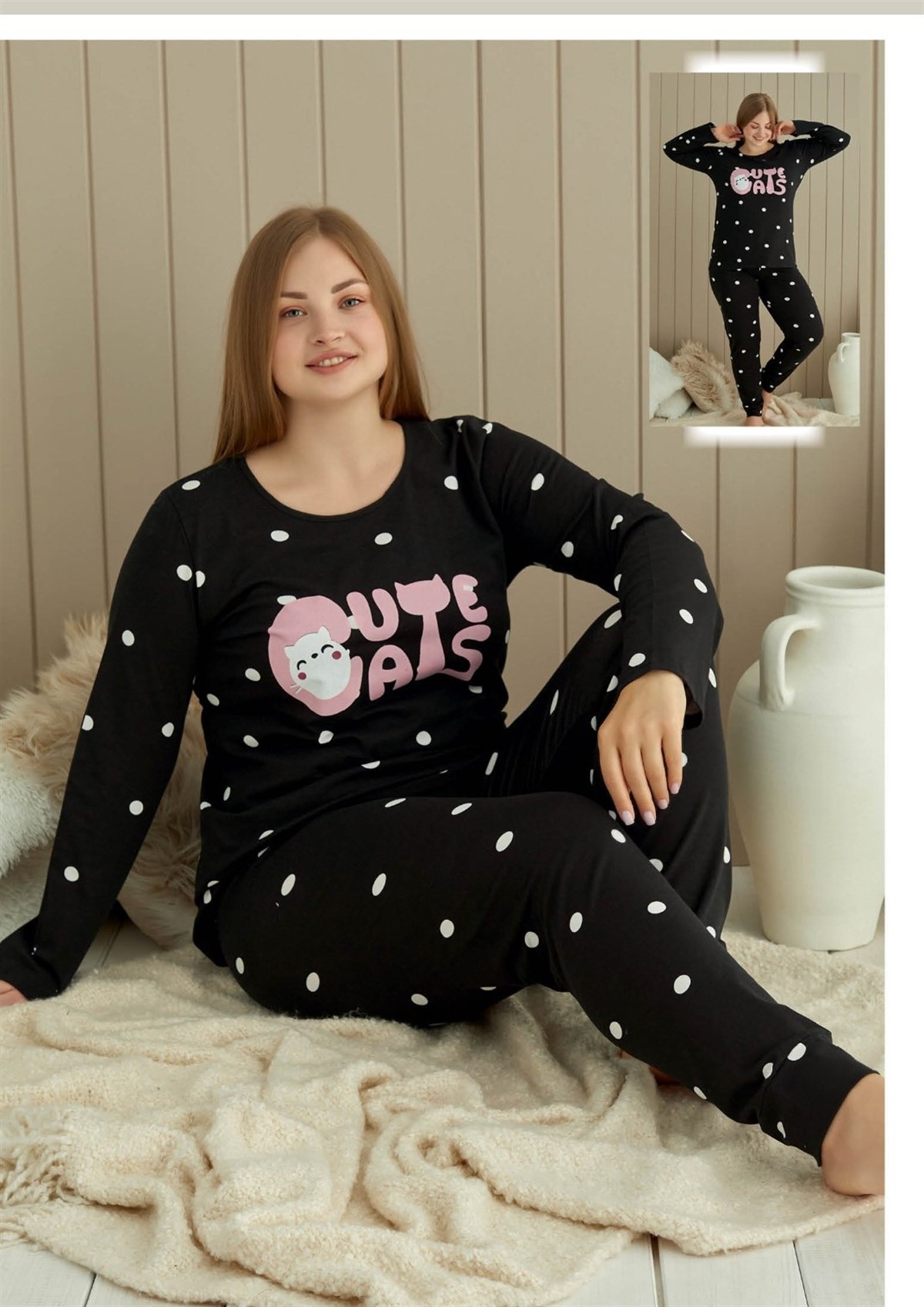 Aria’s%20Closet%20Büyük%20Beden%20Cute%20Cats%20Pijama%20Takımı