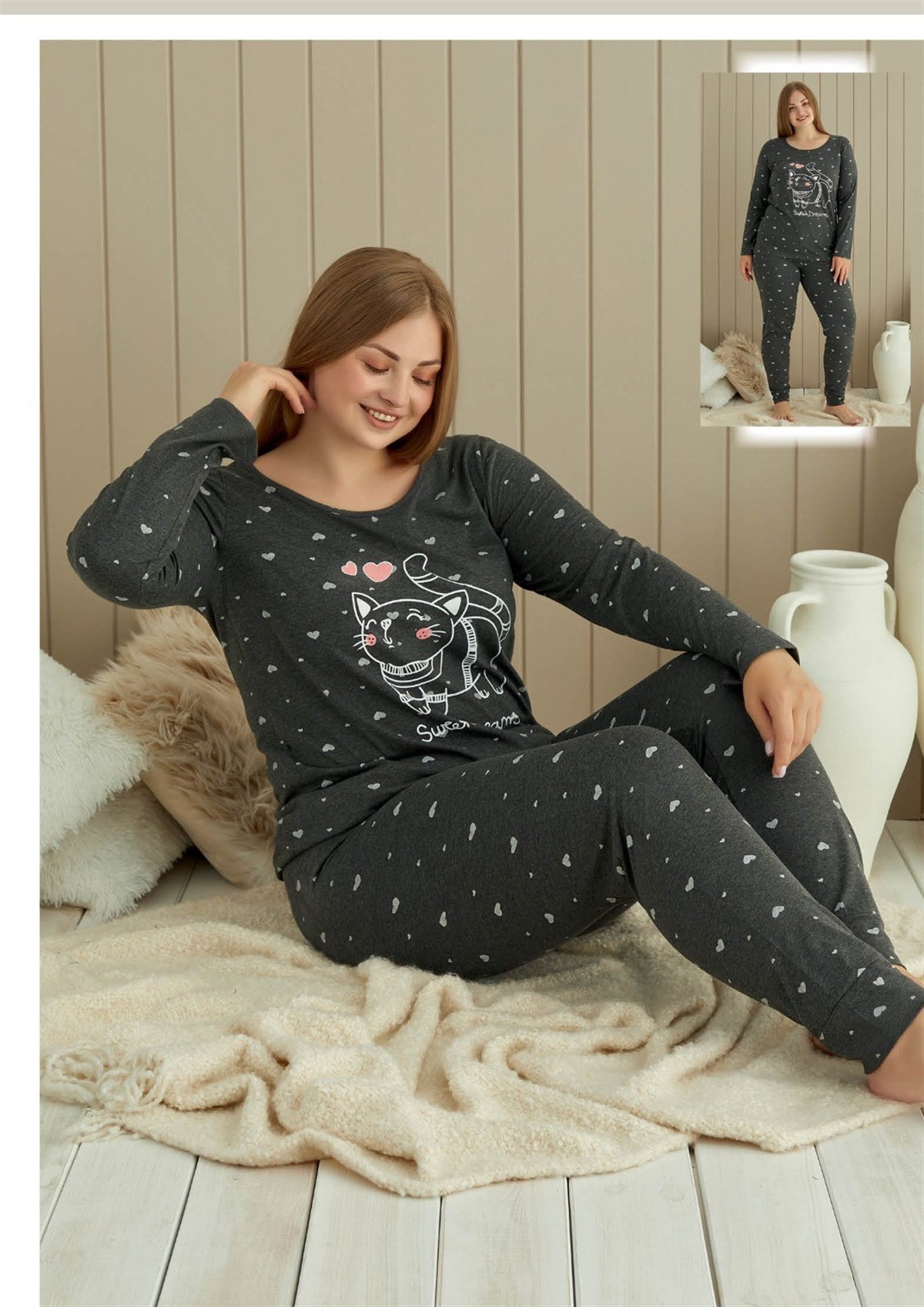 Aria’s%20Closet%20Kedi%20Desenli%20Büyük%20Beden%20Pijama%20Takımı