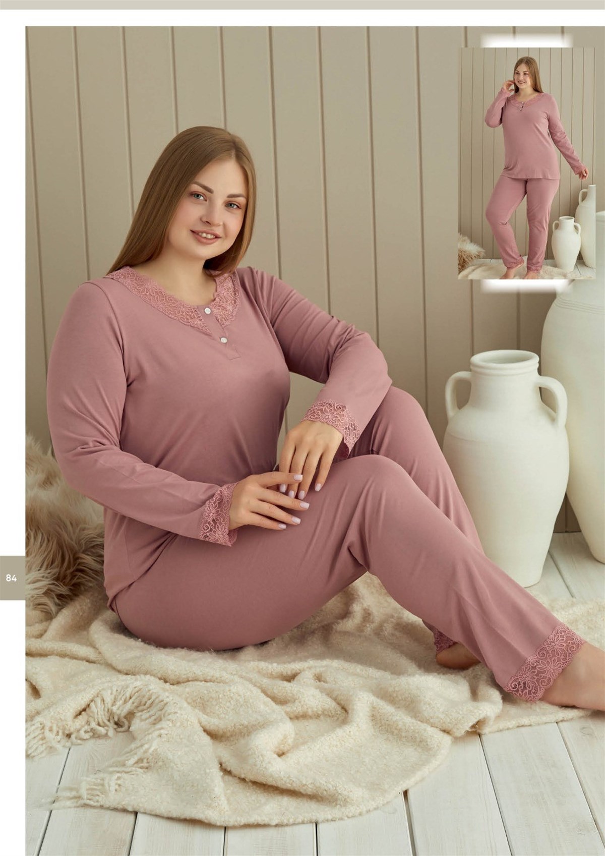 Aria’s%20Closet%20Büyük%20Beden%20Düğmeli%20Pijama%20Takımı