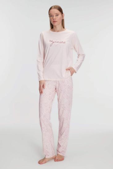 Anıl 11289 Kadın Uzun Kollu Modal Pamuklu Kalpli Toz Pembe Pijama Takımı