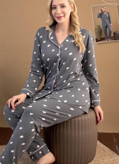 Aria’s Closet Büyük Beden Düğmeli Desenli Pijama Takımı