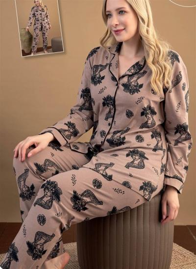 Aria’s Closet Büyük Beden Düğmeli Desenli Pijama Takımı