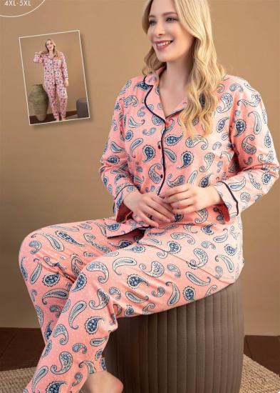 Aria’s Closet Büyük Beden Düğmeli Desenli Pijama Takımı