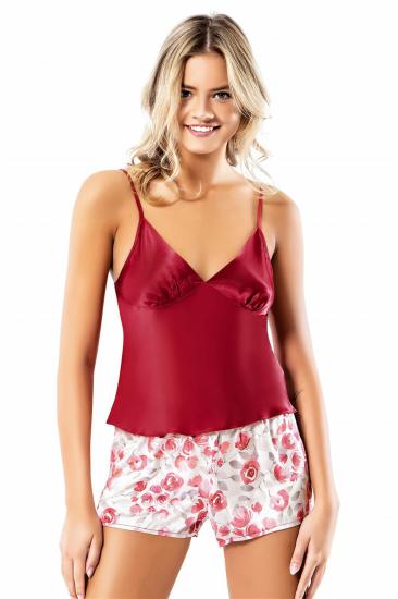 Aria’s Closet Desenli Bordo Saten Babydoll Şort Takımı