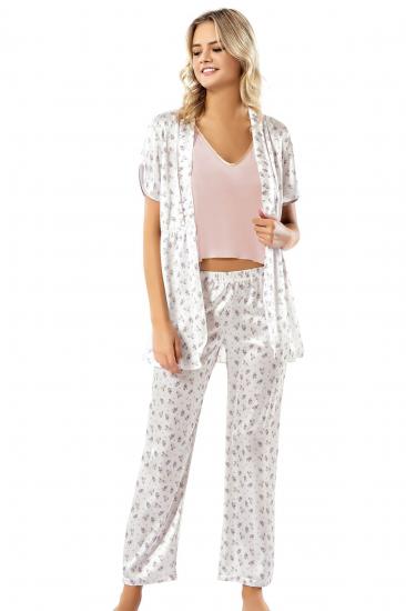 Aria’s Closet Taş Rengi Üçlü Penye Saten Pijama Takımı