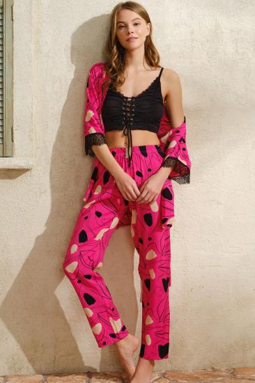 Aria’s Closet İp Askılı V Yaka Çiçek Desenli Yazlık Uzun İp Detaylı Pijama Altı Sabahlık