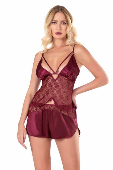 Aria’s Closet Bordo Saten Babydoll Şort Takımı