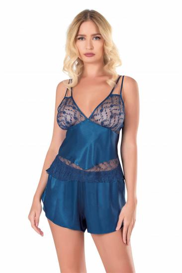 Aria’s Closet Petrol Mavisi Saten Babydoll Şort Takımı