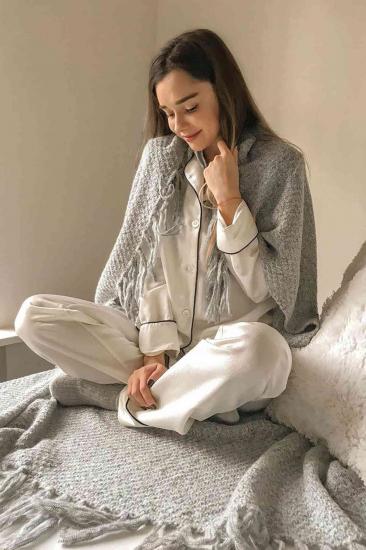 Aria’s Closet Saten Pijama Takım Düğmeli Beyaz