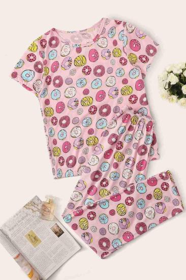 Aria’s Closet Kısa Kollu Alt Uzun Donut Baskılı Pijama Takımı Çok Renkli