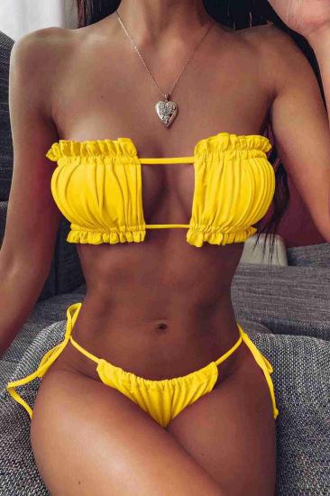 Aria’s Closet Brezilya Model Büzgülü Bağlamalı Bikini Altı Siyah