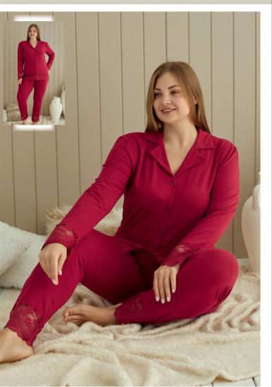 Aria’s Closet Büyük Beden Dantel Detay Düğmeli Pijama Takımı